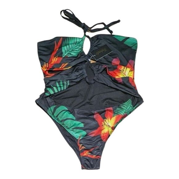 Frederick's of Hollywood Other - Frederick’s of Hollywood Cabarita One Piece Black Tropical Swimsuit M New
